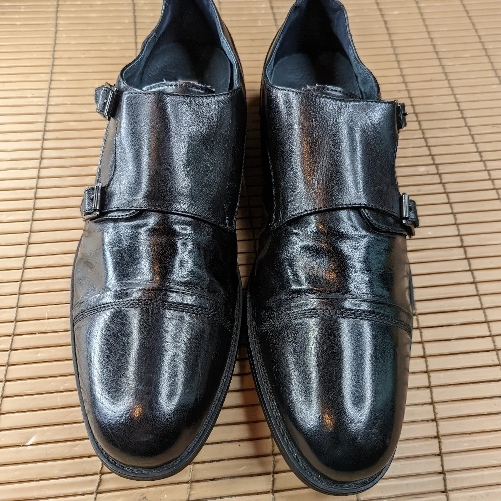 Steve Madden Mens  Black Leather Double Monk Strap Cap toe Oxford Dress Shoes Si